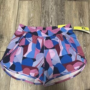 All in Motion Blue and Pink Athletic Shorts with Geometric Pattern